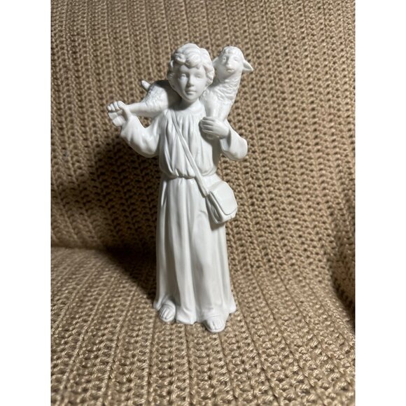 Vintage Homco 5620 Shepherd Boy with Lamb Nativity Figurine Bisque White - Picture 1 of 8